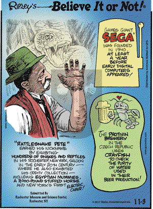 Ripley's Believe It or Not on Friday November 3, 2017 Comic Strip