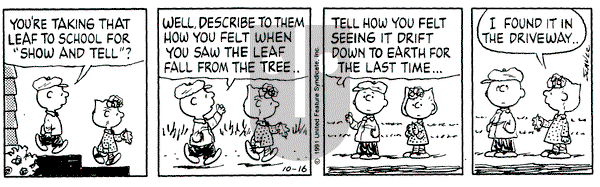 Peanuts on Wednesday October 16, 1991 Comic Strip