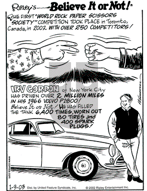 Ripley's Believe It or Not on Thursday January 9, 2003 Comic Strip