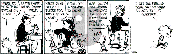 Calvin and Hobbes on Monday March 19, 1990 Comic Strip
