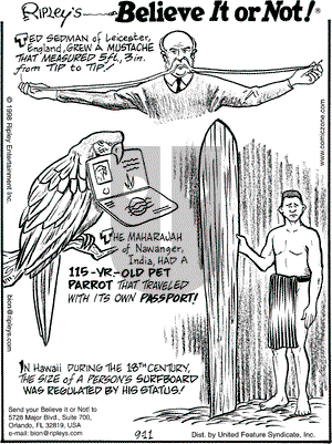 Ripley's Believe It or Not on Sunday October 18, 1998 Comic Strip