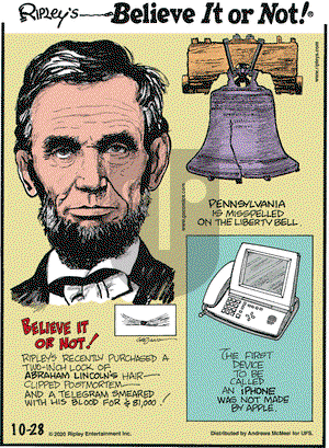 Ripley's Believe It or Not on Wednesday October 28, 2020 Comic Strip