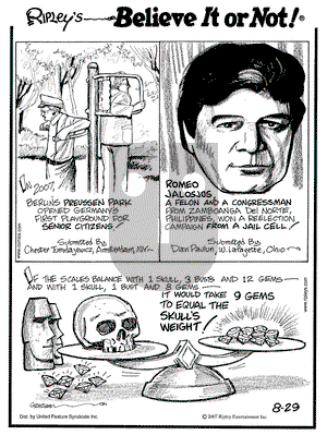 Ripley's Believe It or Not on Wednesday August 29, 2007 Comic Strip
