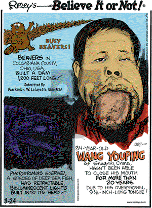 Ripley's Believe It or Not on Saturday March 24, 2012 Comic Strip