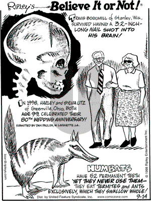 Ripley's Believe It or Not on Monday September 14, 1998 Comic Strip