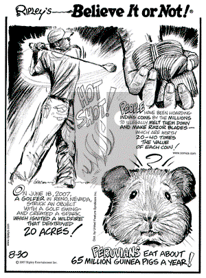 Ripley's Believe It or Not on Wednesday September 19, 2007 Comic Strip