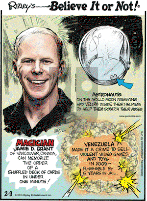 Ripley's Believe It or Not on Monday February 9, 2015 Comic Strip
