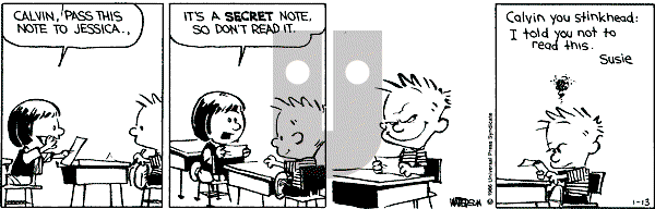 Calvin and Hobbes - Monday January 13, 1986 Comic Strip