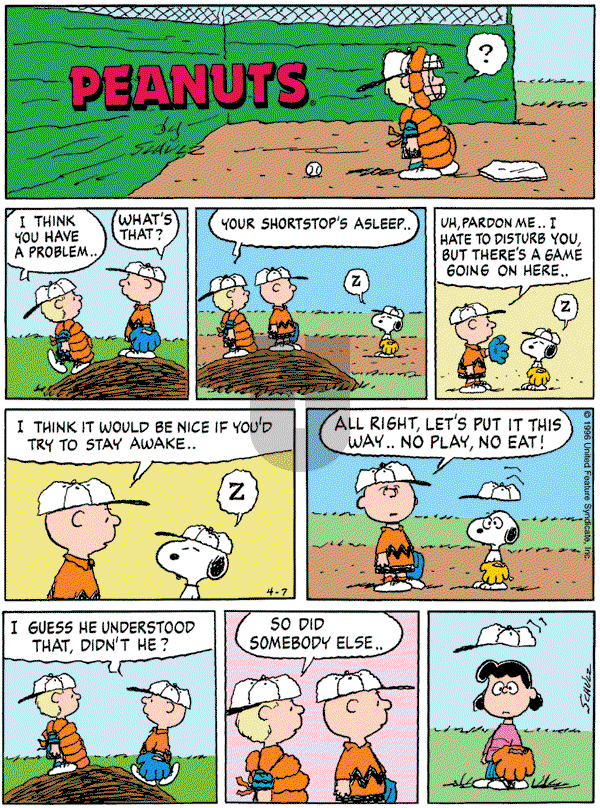 Peanuts on Sunday April 7, 1996 Comic Strip