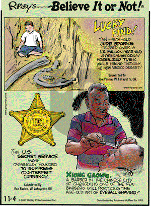 Ripley's Believe It or Not on Saturday November 4, 2017 Comic Strip