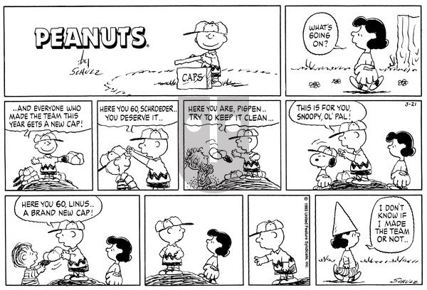 Peanuts on Sunday March 21, 1993 Comic Strip