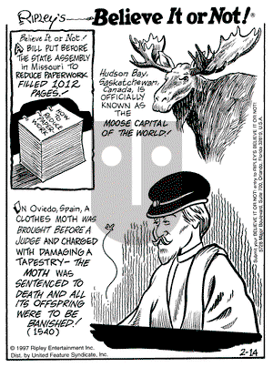 Ripley's Believe It or Not on Friday February 14, 1997 Comic Strip