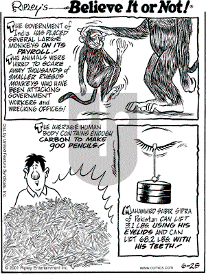 Ripley's Believe It or Not on Monday June 25, 2001 Comic Strip