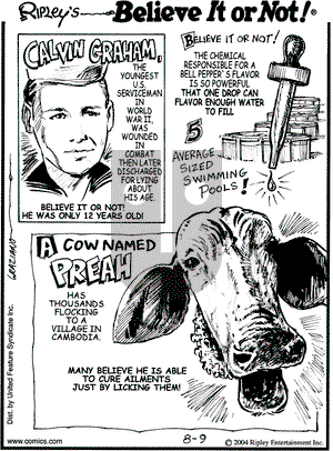Ripley's Believe It or Not on Monday August 9, 2004 Comic Strip