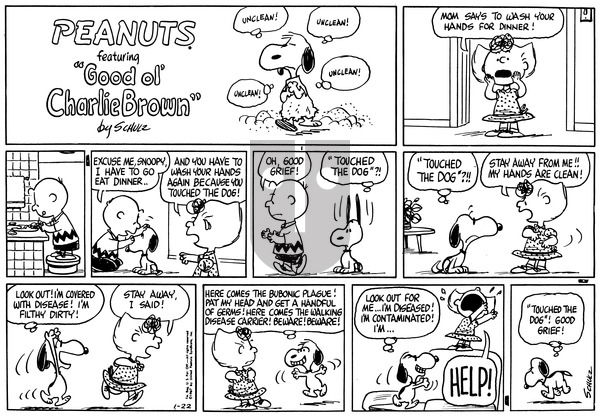 Peanuts on Sunday January 22, 1967 Comic Strip