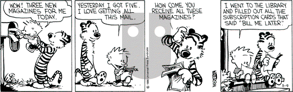 Calvin and Hobbes on Friday May 9, 1986 Comic Strip
