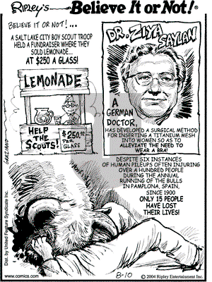 Ripley's Believe It or Not on Tuesday August 10, 2004 Comic Strip