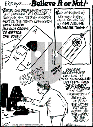 Ripley's Believe It or Not on Friday January 17, 2003 Comic Strip