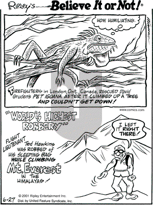 Ripley's Believe It or Not on Wednesday June 27, 2001 Comic Strip