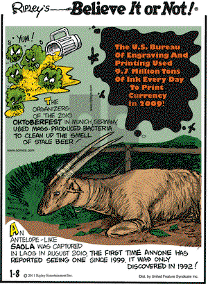 Ripley's Believe It or Not on Saturday January 8, 2011 Comic Strip