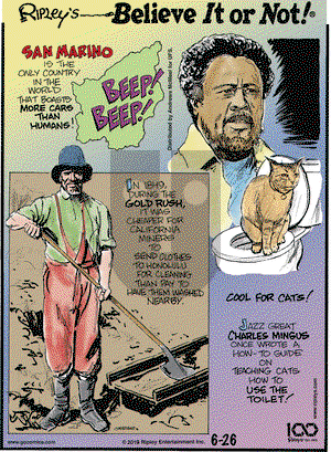 Ripley's Believe It or Not on Wednesday June 26, 2019 Comic Strip