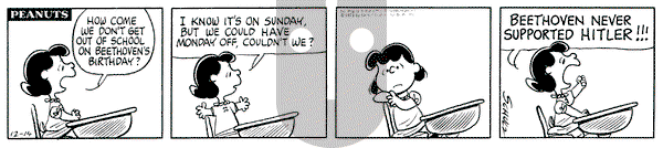 Peanuts on Friday December 14, 1973 Comic Strip