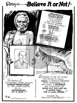 Ripley's Believe It or Not on Thursday September 6, 2007 Comic Strip