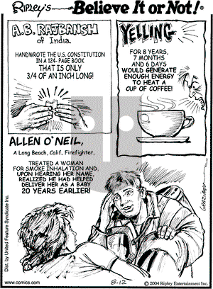 Ripley's Believe It or Not on Thursday August 12, 2004 Comic Strip