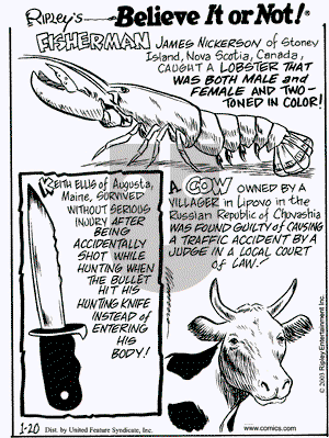 Ripley's Believe It or Not on Monday January 20, 2003 Comic Strip
