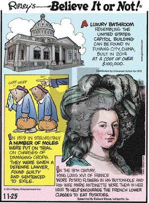 Ripley's Believe It or Not on Tuesday November 25, 2014 Comic Strip