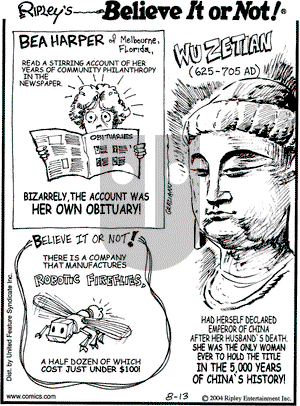 Ripley's Believe It or Not on Friday August 13, 2004 Comic Strip