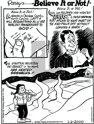 Ripley's Believe It or Not on Thursday January 6, 2000 Comic Strip
