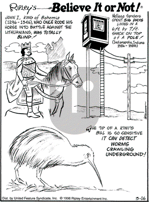 Ripley's Believe It or Not on Saturday March 16, 1996 Comic Strip