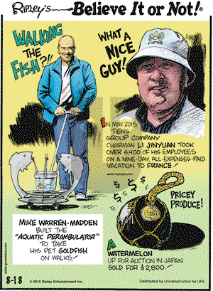 Ripley's Believe It or Not on Tuesday August 18, 2015 Comic Strip
