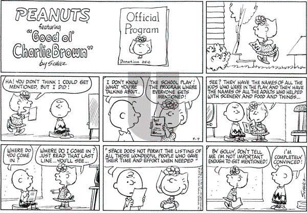 Peanuts - Sunday September 9, 1973 Comic Strip