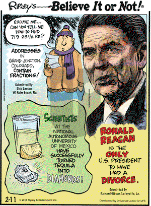 Ripley's Believe It or Not on Wednesday February 11, 2015 Comic Strip