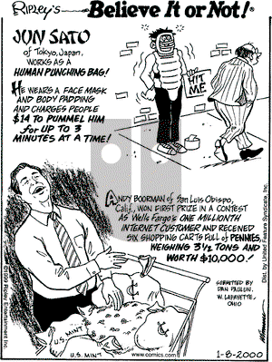 Ripley's Believe It or Not on Saturday January 8, 2000 Comic Strip