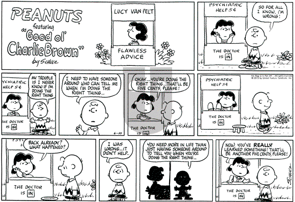 Peanuts - Sunday June 10, 1973 Comic Strip