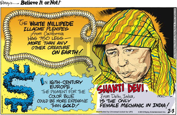 Ripley's Believe It or Not on Sunday February 3, 2013 Comic Strip