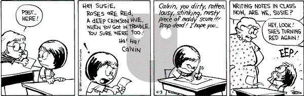 Calvin and Hobbes - Monday April 3, 1989 Comic Strip