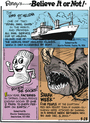 Ripley's Believe It or Not on Monday March 28, 2011 Comic Strip