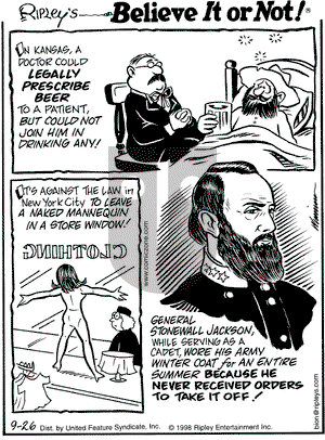 Ripley's Believe It or Not - Saturday September 26, 1998 Comic Strip