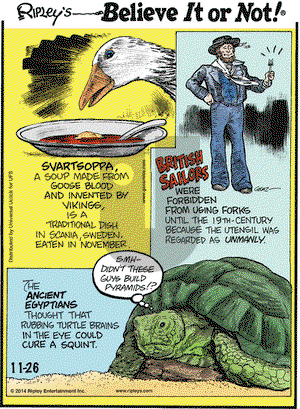 Ripley's Believe It or Not on Wednesday November 26, 2014 Comic Strip