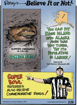 Ripley's Believe It or Not on Monday February 26, 2018 Comic Strip
