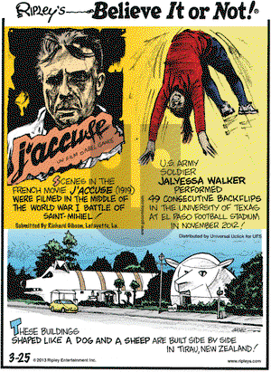Ripley's Believe It or Not on Monday March 25, 2013 Comic Strip