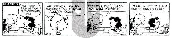 Peanuts on Thursday December 13, 1973 Comic Strip