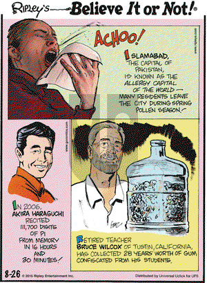 Ripley's Believe It or Not on Wednesday August 26, 2015 Comic Strip