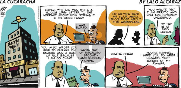 La Cucaracha on Sunday April 3, 2016 Comic Strip