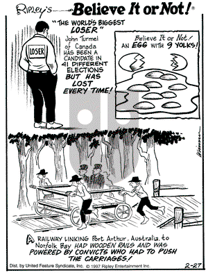 Ripley's Believe It or Not - Thursday February 27, 1997 Comic Strip