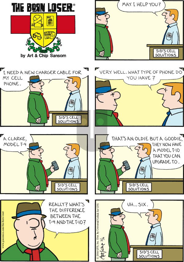 The Born Loser on Sunday March 6, 2016 Comic Strip